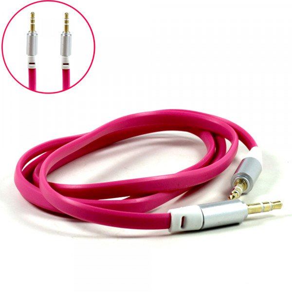 Wholesale Auxiliary Music Cable 3.5mm to 3.5mm Flat Wire Cable (Hot Pink)